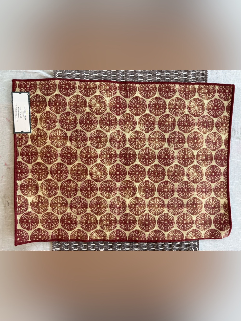 Threshold Red and Cream Medallion placemats set of 10